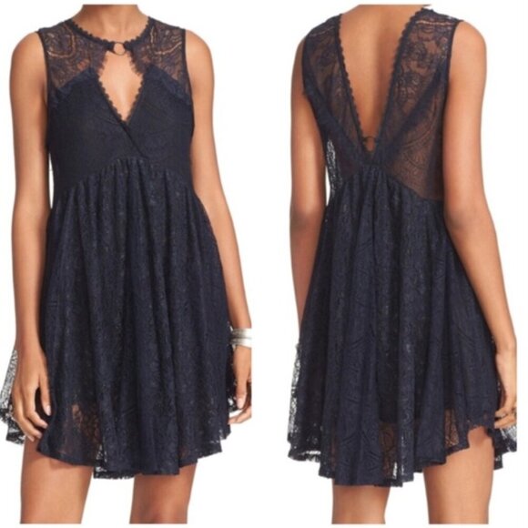 NWT Free People Don’t You Dare Lace Mini Shift Dress LBD Size S - Picture 1 of 13